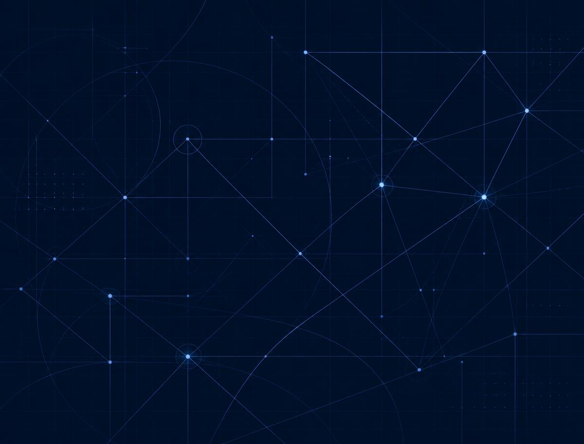 Schema tecnico astratto con nodi e collegamenti su fondo blu notte